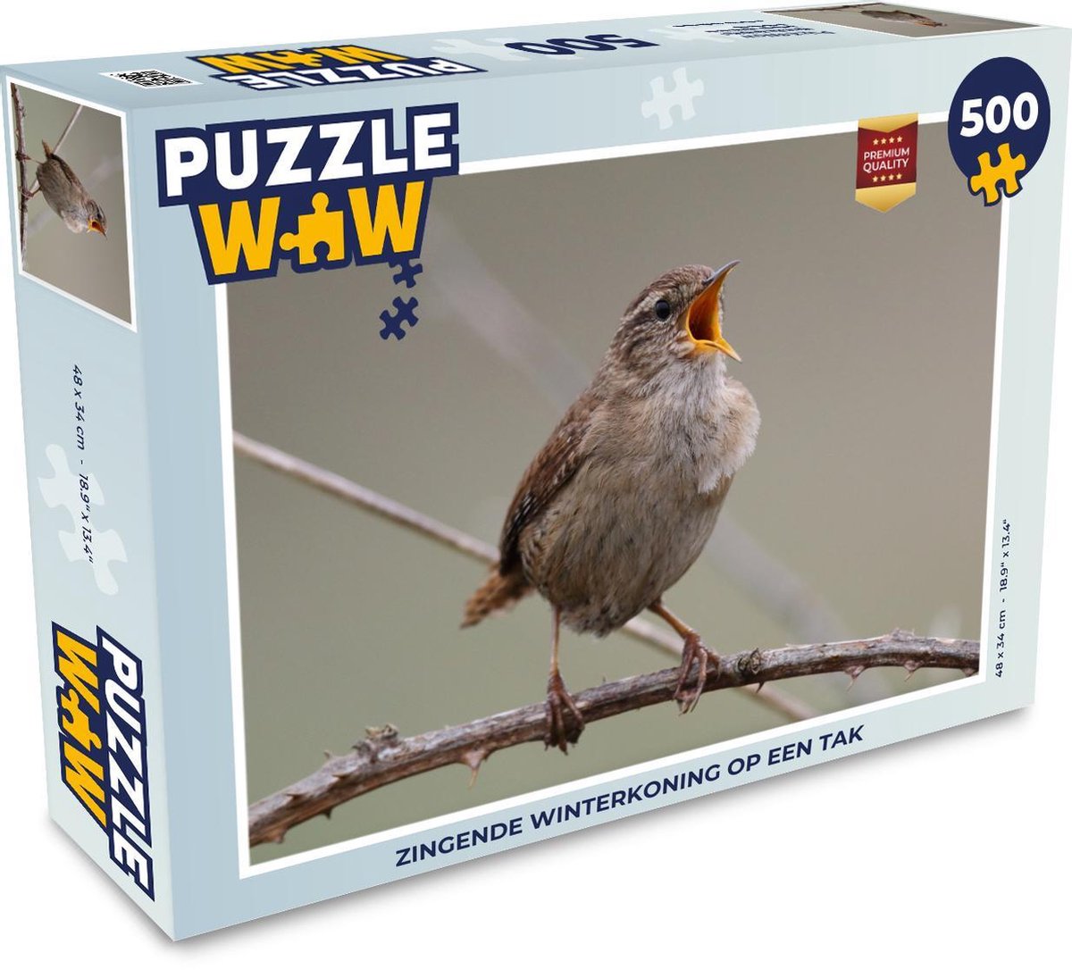 Afbeelding van product Puzzel 500 stukjes Winterkoning - Zingende winterkoning op een tak - PuzzleWow heeft +100000 puzzels