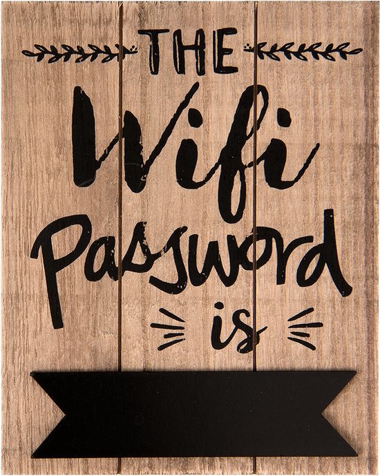 Clayre & Eef Tekstbord 16*1*20 cm Bruin Hout Rechthoek The wifi password Wandbord Quote Bord Spreuk