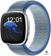 Nylon Smartwatch bandje - Geschikt voor  Fitbit Sense nylon band - lichtblauw - Maat: L - Strap-it Horlogeband / Polsband / Armband