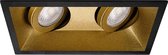 Spot Armatuur GU10 - Pragmi Zano Pro - Inbouw Rechthoek Dubbel - Mat Zwart/Goud - Aluminium - Kantelbaar - 185x93mm - BES LED