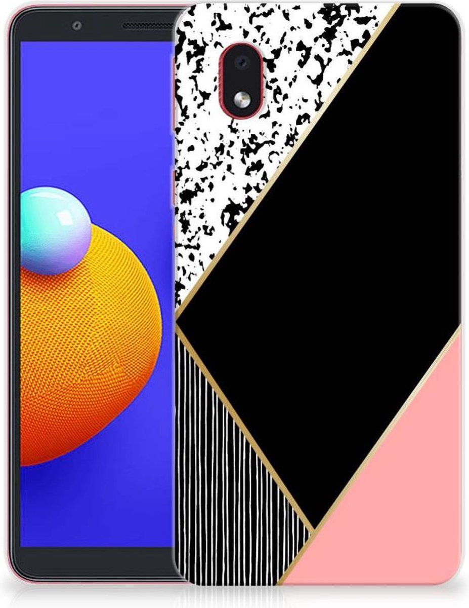Samsung Galaxy A01 Core TPU Hoesje Zwart Roze Vormen