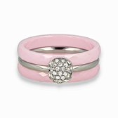 My Bendel - Set van roze keramiek met zirkonia - Mooie ringenset van twee ringen van roze keramiek met een zilveren zirconia ring - Met luxe cadeauverpakking