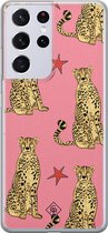 Samsung S21 Ultra hoesje siliconen - The pink leopard | Samsung Galaxy S21 Ultra case | Roze | TPU backcover transparant
