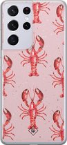 Samsung S21 Ultra hoesje siliconen - Lobster all the way | Samsung Galaxy S21 Ultra case | Roze | TPU backcover transparant