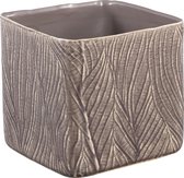PTMD Lester grey ceramic pot leaf pattern square xl