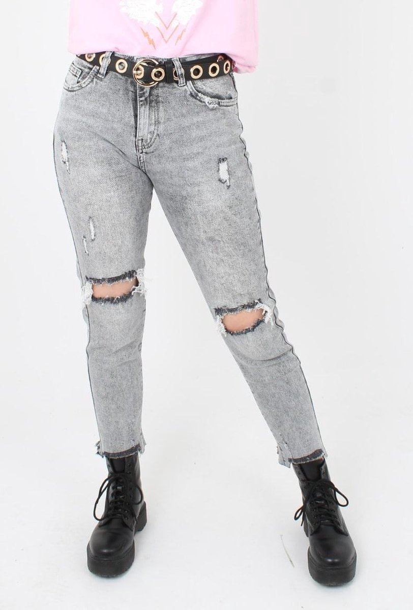 Queen Hearts Q013 - Destroyed Grey Mom Jeans | bol.com