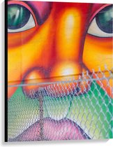 Canvas  - Oranje Gezicht voor Hek - 75x100cm Foto op Canvas Schilderij (Wanddecoratie op Canvas)