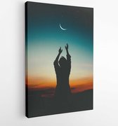 Onlinecanvas - Schilderij - Afterglow Backlit Beautiful Crescent Moon Art Vertical Vertical - Multicolor - 80 X 60 Cm