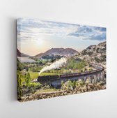 Glenfinnan Railway Viaduct in Scotland with the Jacobite steam train against sunset over lake - Modern Art Canvas - Horizontal - 422357125 - 80*60 Horizontal