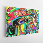Digital art composition of human face, bird and red cat, contemporary modern art painting. - Modern Art Canvas - Horizontal - 1056431798 - 50*40 Horizontal