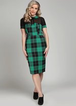 Collectif Mac Foliage Check 40's Pencil Jurk Multi