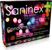 Saninex - condooms - 144 stuks - condooms met glijmiddel - geribbeld - extra sterk - natuurlijke sensatie - gay passion