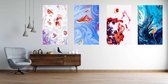 Abstract painting, can be used as a trendy background for wallpapers, posters, cards, invitations, websites. Modern artwork. Marble effect painting. Mixed blue, purple and red paints - Modern