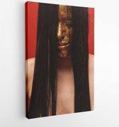 Onlinecanvas - Schilderij - Woman With Face Paint Art Vertical Vertical - Multicolor - 50 X 40 Cm