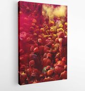 Onlinecanvas - Schilderij - People Covered With Yellow And Pink Powder Art Vertical Vertical - Multicolor - 80 X 60 Cm