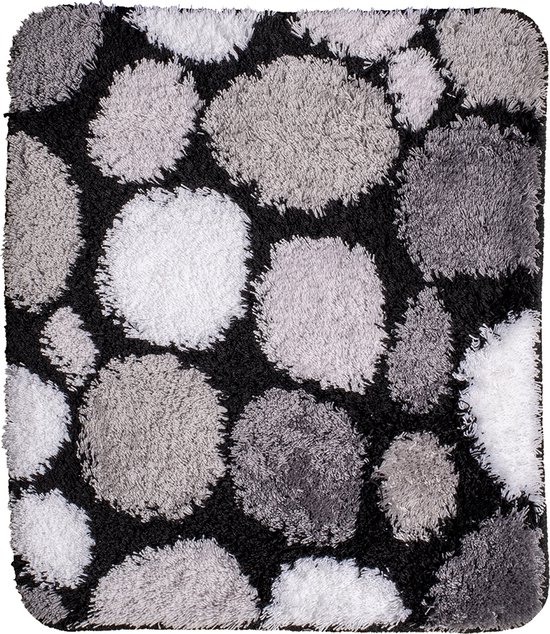 Badmat zwart-grijs-wit stenen 60x90cm-Antislip onderkant