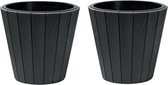 Set van 4 stuks grijze bloempotten/plantenpotten hout-look rond 40 cm