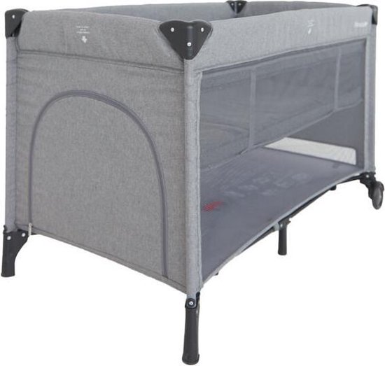 Prénatal Luxe Campingbedje met Bodemverhoger - Inklapbaar Baby Campingbed - Reisbedje met Wieltjes en Kruipluik - Inclusief Bodemmatras - 120 x 60 cm - Grijs