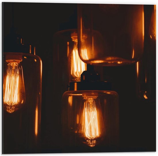 Dibond - Hangende Lampen in Glazen Potten - 50x50cm Foto op Aluminium (Wanddecoratie van metaal)