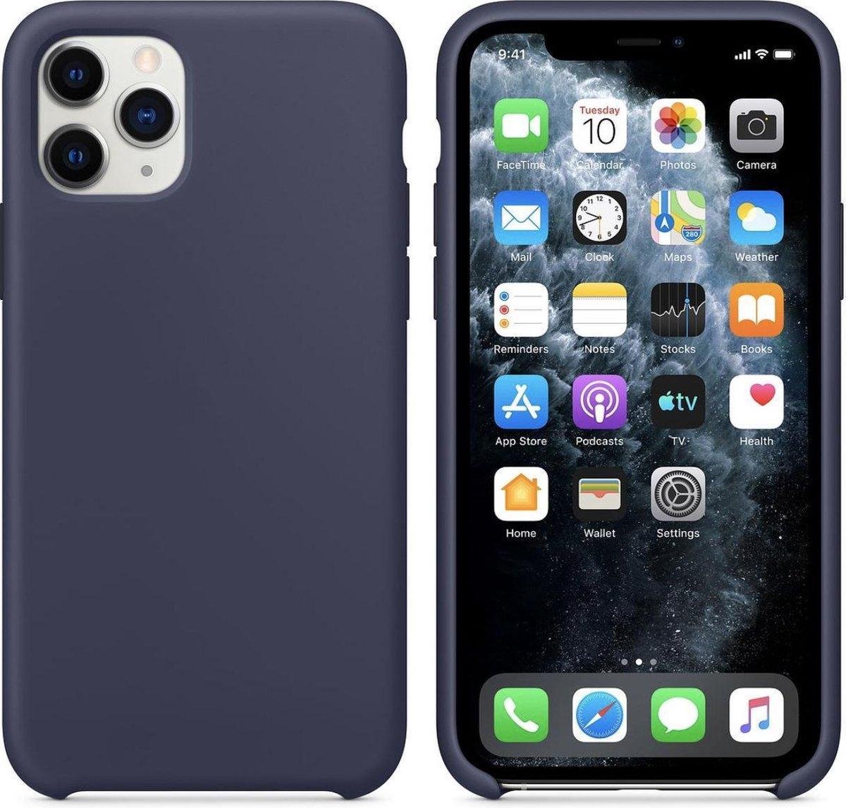 Geschikt voor Apple iPhone 12 Pro Siliconen hoesje - Donkerblauw - Suède binnenkant