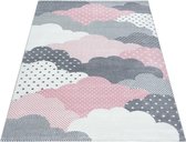 Kindertapijt met wolken Grijs-Roze-Wit