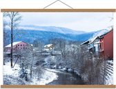 Schoolplaat – Plaatje van Huisjes in de Sneeuw - 90x60cm Foto op Textielposter (Wanddecoratie op Schoolplaat)