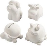 Dierenspaarpot, koe, hond, kikker en schildpad , h: 7-10 cm, wit, 4stuks