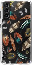 Casetastic Samsung Galaxy S21 Plus 4G/5G Hoesje - Softcover Hoesje met Design - Feathers Multi Print