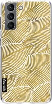 Casetastic Samsung Galaxy S21 4G/5G Hoesje - Softcover Hoesje met Design - Tropical Leaves Gold Print