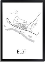 Elst Utrecht Plattegrond poster A4 + fotolijst zwart (21x29,7cm) - DesignClaud