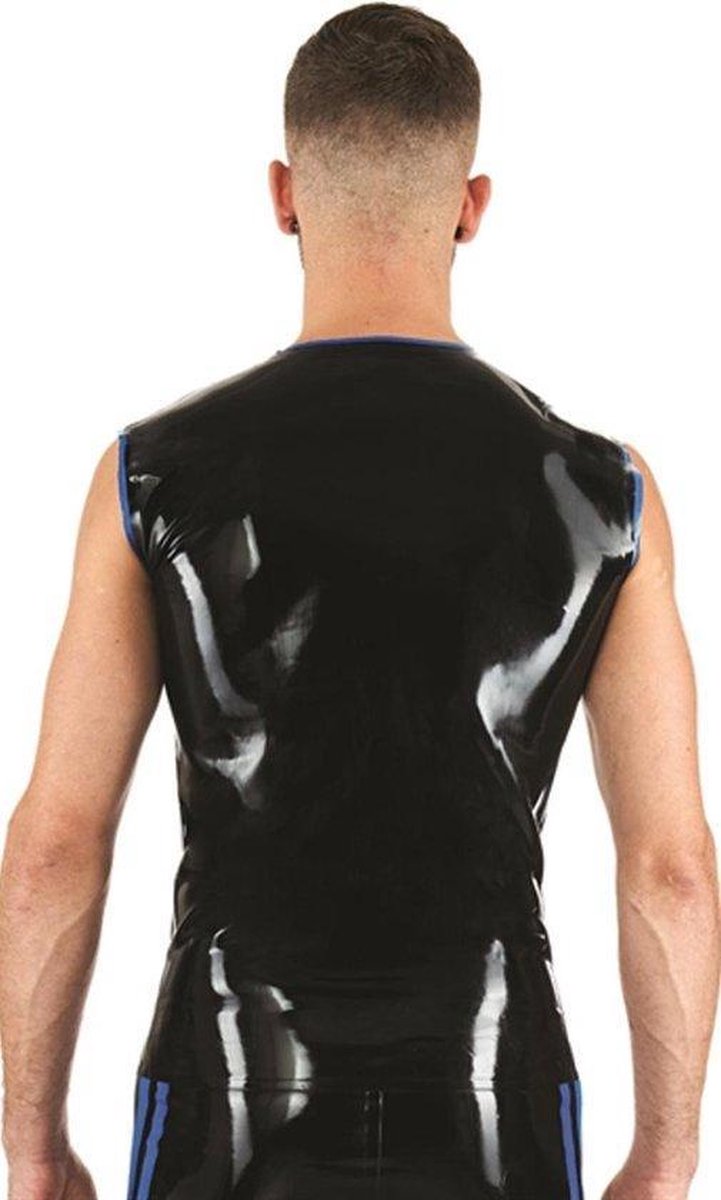 Mister B Rubber Mouwloos T-Shirt Zwart met blauwe bies XL