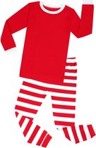 Elowel - Unisex Kinderen Gestreepte Kerstpyjama, 2 Delig, 100% Katoen, Comfortabel, Slim fit Broek | 12 Jaar | Rood - Rood Wit