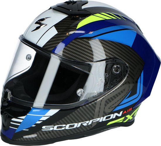 Casque de moto intégral en fibre de scorpion EXO R1 AIR HALLEY noir mat  blanc Vente en Ligne 