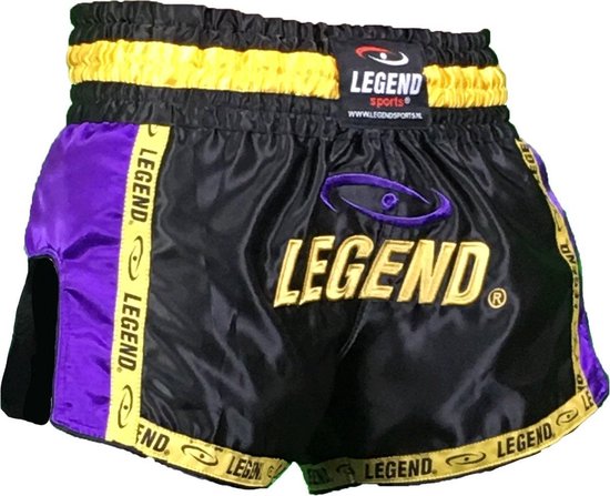 Legend Sports Kickboksshort Unisex Satijn Zwart/geel/paars Mt Xl