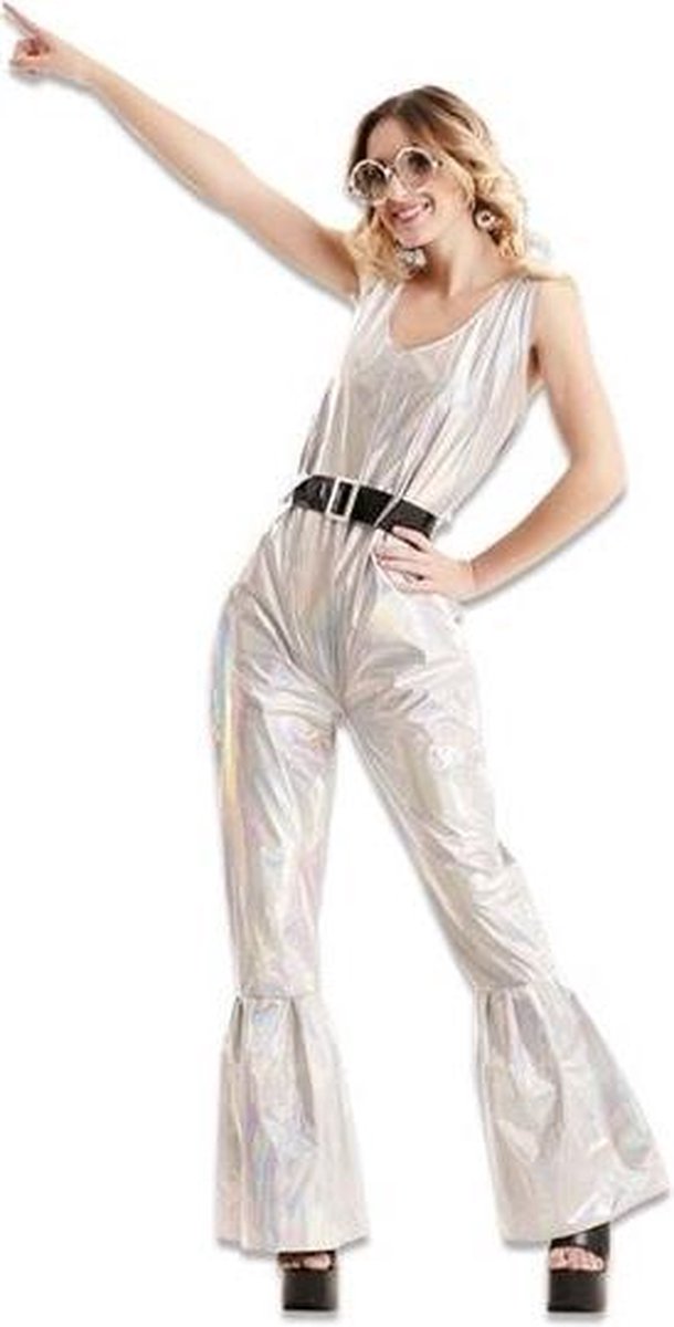 Witbaard Verkleedpak Dazzling Disco Dames Zilver Maat M/l