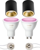 Pragmi Cliron Pro - Opbouw Rond - Mat Zwart/Goud - Verdiept - Ø90mm - Philips Hue - Opbouwspot Set GU10 - White and Color Ambiance - Bluetooth - BES LED