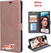 EmpX.nl Jerry Rosegoud Boekhoesje | Portemonnee Book Case voor Wiko Jerry Rosegoud | Flip Cover Hoesje | Met Multi Stand Functie | Kaarthouder Card Case Jerry Rosegoud | Beschermhoes Sleeve |