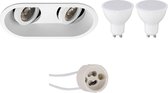 LED Spot Set - Pragmi Zano Pro - GU10 Fitting - Dimbaar - Inbouw Ovaal Dubbel - Mat Wit - 6W - Helder/Koud Wit 6400K - Kantelbaar - 185x93mm - BSE