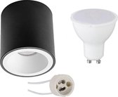 Opbouwspot Set - Aigi - Pragmi Cliron Pro - GU10 Fitting - Opbouw Rond - Mat Zwart/Wit - 8W - Warm Wit 3000K - Verdiept - Ø90mm - BSE