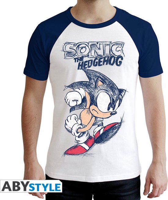 SONIC - Men's T-Shirt Sonic wit & blauw - Premium (XS)
