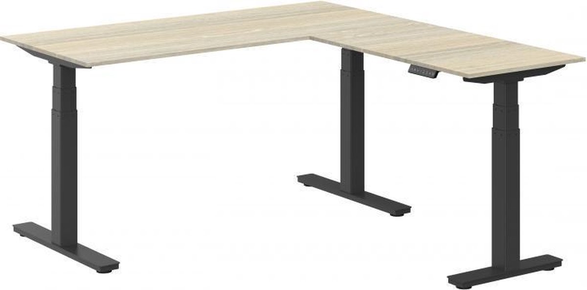 ABC Kantoormeubelen Elektrisch verstelbare zit-sta hoek opstelling Teez breed 180CM diep 160CM bladkleur Wit framekleur Zwart (RAL9005) | NEN-EN527|TÜV Rheinland | Links Zwart (RAL9005)/Wit