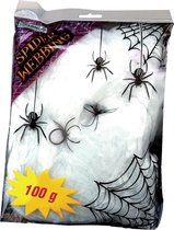 Fiestas Decoratie spinnenweb/spinrag met spinnen - 100 gram - wit - Halloween/horror thema versiering