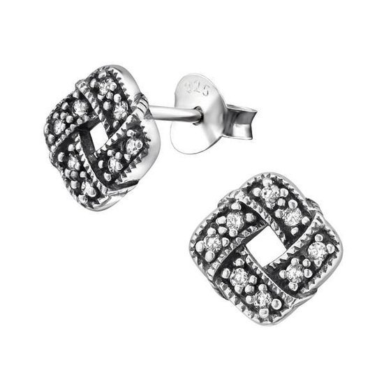 Aramat jewels ® - Keltische zilveren oorbellen vierkant zirkonia 925 zilver 8mm transparant dames
