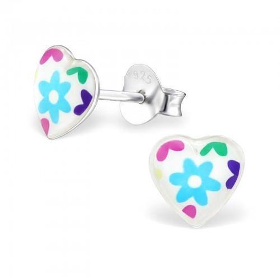 Aramat jewels ® - 925 sterling zilveren oorbellen hart met bloemen
