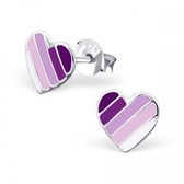 Aramat jewels ® - Oorbellen hart gestreept paars roze 925 zilver 7mm