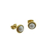 Aramat jewels ® - Parel zweerknopjes oorbellen wit goudkleurig chirurgisch staal 8mm