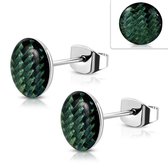 Aramat jewels ® - Ronde zweerknopjes gevlochten groen acryl staal 9.5mm