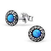 Aramat jewels ® - Zilveren oorbellen opaal rond 925 zilver azuur blauw 6mm