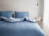 Yumeko dekbedovertrek katoen tencel lyocell dubbelzijdig blauw stripe / blauw chambray 260x220 met 2 kussenslopen 60x70  - Biologisch & ecologisch