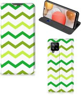 Leuk Telefoonhoesje Geschikt voor Samsung Galaxy A42 Bookcase Zigzag Groen